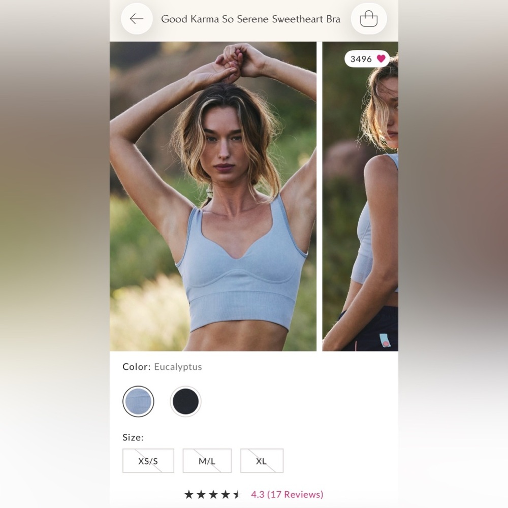 Good Karma So Serene Sweetheart Bra, XS/S
(FP Movement by Free People)
